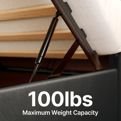 Cadre de lit relevable avec rangement, cadre de lit plateforme rembourré avec système de rangement hydraulique et tête de lit