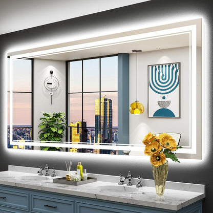 Full Size Front & Back LED Lighted Anti-fog Tempered Glass Wall Bathroom Vanity Mirror