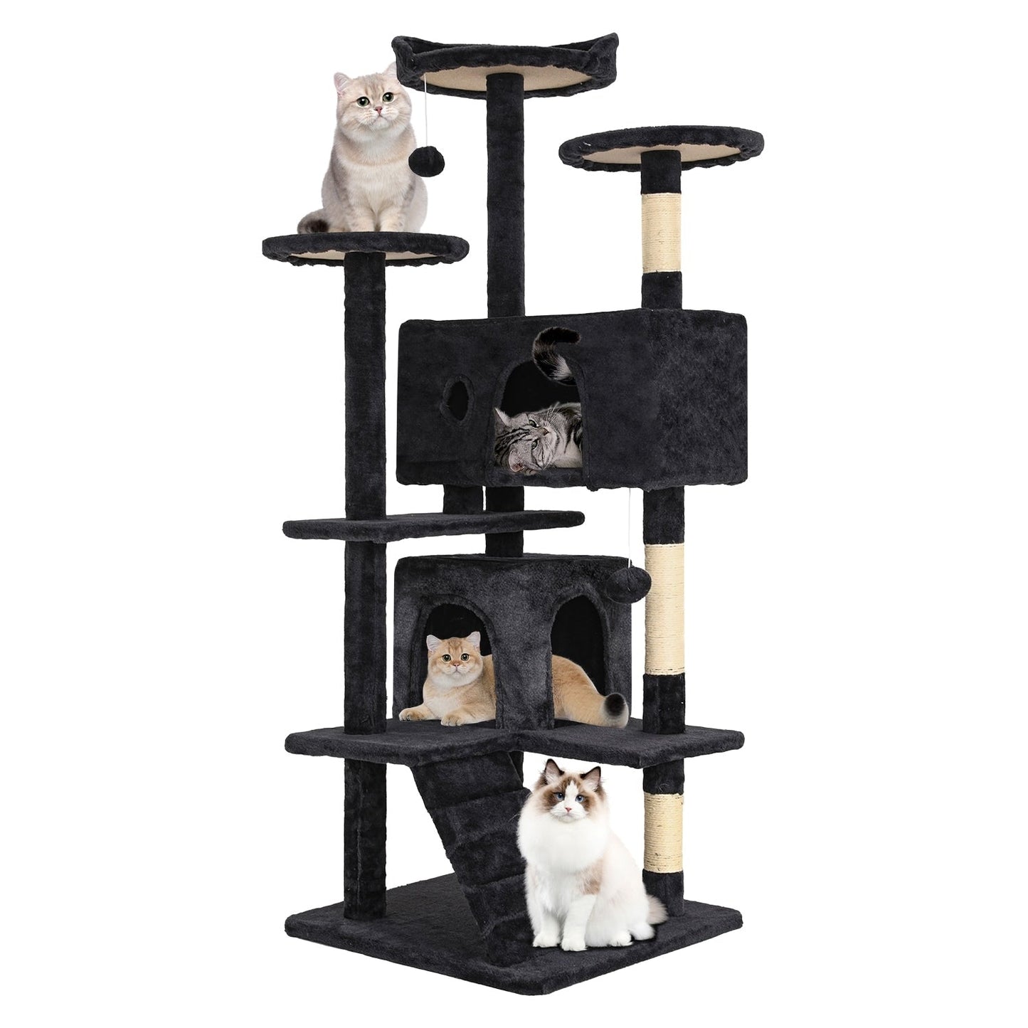 Furniture of America Cat Tree Multi-Level Cat Tower with Ladder, Platforms and Condos