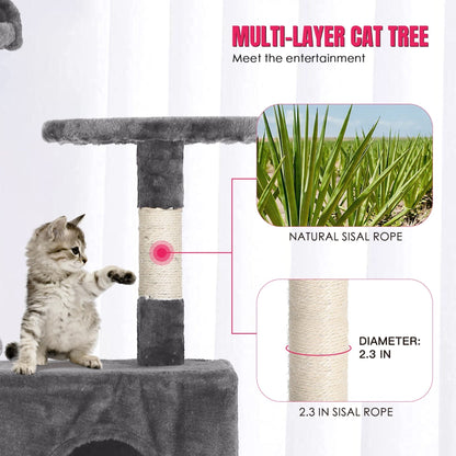 Furniture of America Cat Tree Multi-Level Cat Tower with Ladder, Platforms and Condos