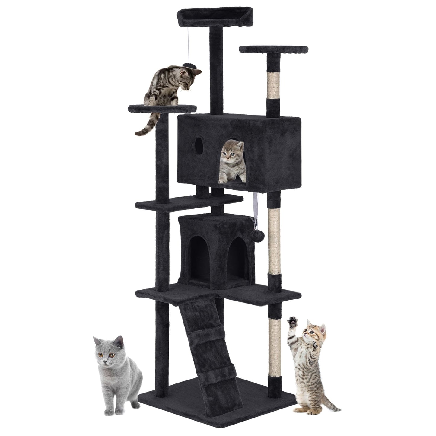 Furniture of America Cat Tree Multi-Level Cat Tower with Ladder, Platforms and Condos