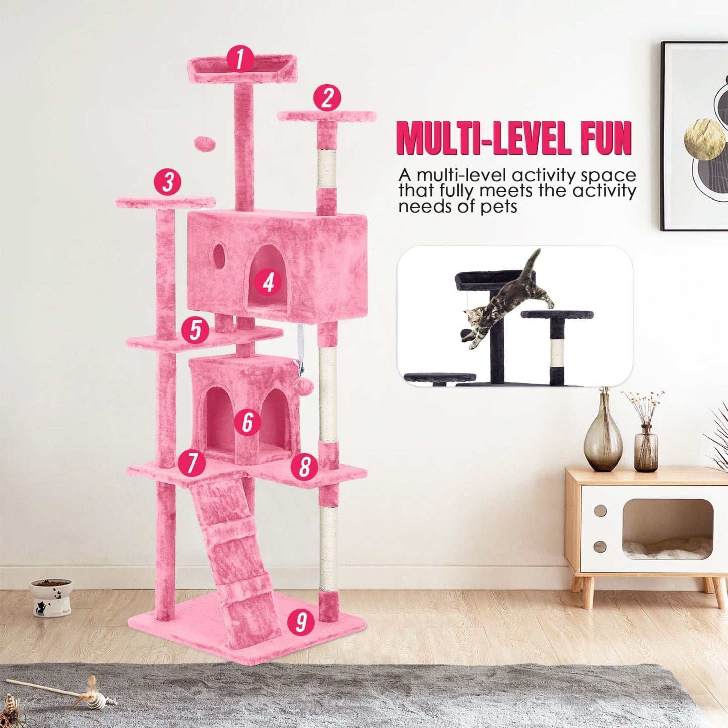Furniture of America Cat Tree Multi-Level Cat Tower with Ladder, Platforms and Condos