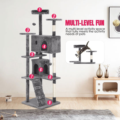 Furniture of America Cat Tree Multi-Level Cat Tower with Ladder, Platforms and Condos