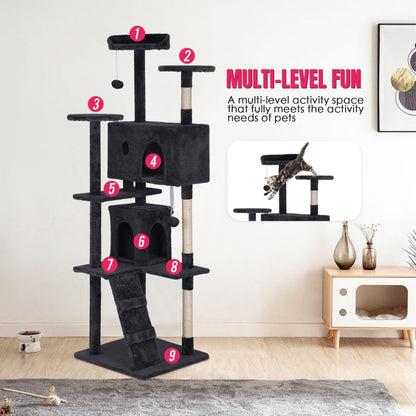 Furniture of America Cat Tree Multi-Level Cat Tower with Ladder, Platforms and Condos