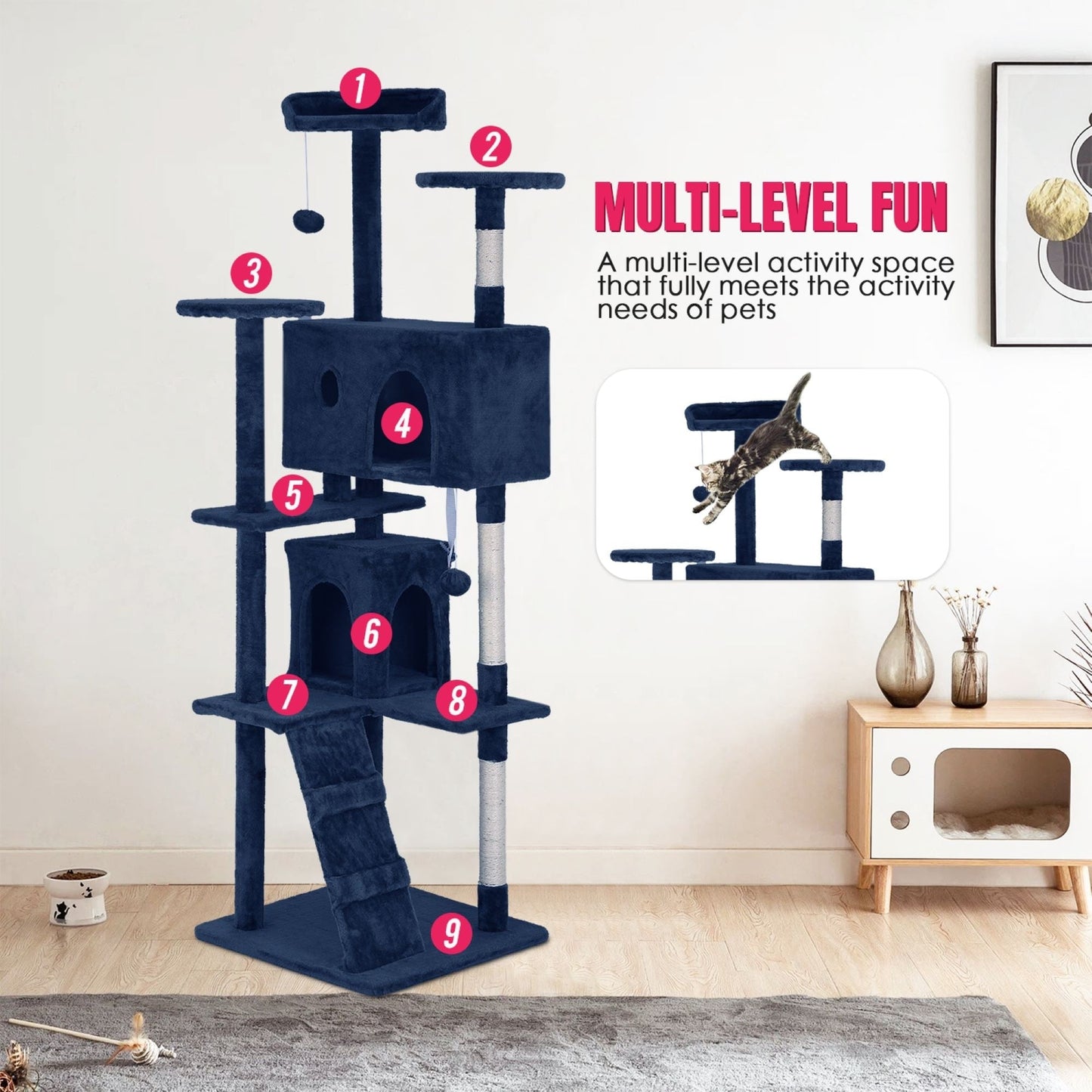 Furniture of America Cat Tree Multi-Level Cat Tower with Ladder, Platforms and Condos