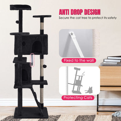Furniture of America Cat Tree Multi-Level Cat Tower with Ladder, Platforms and Condos