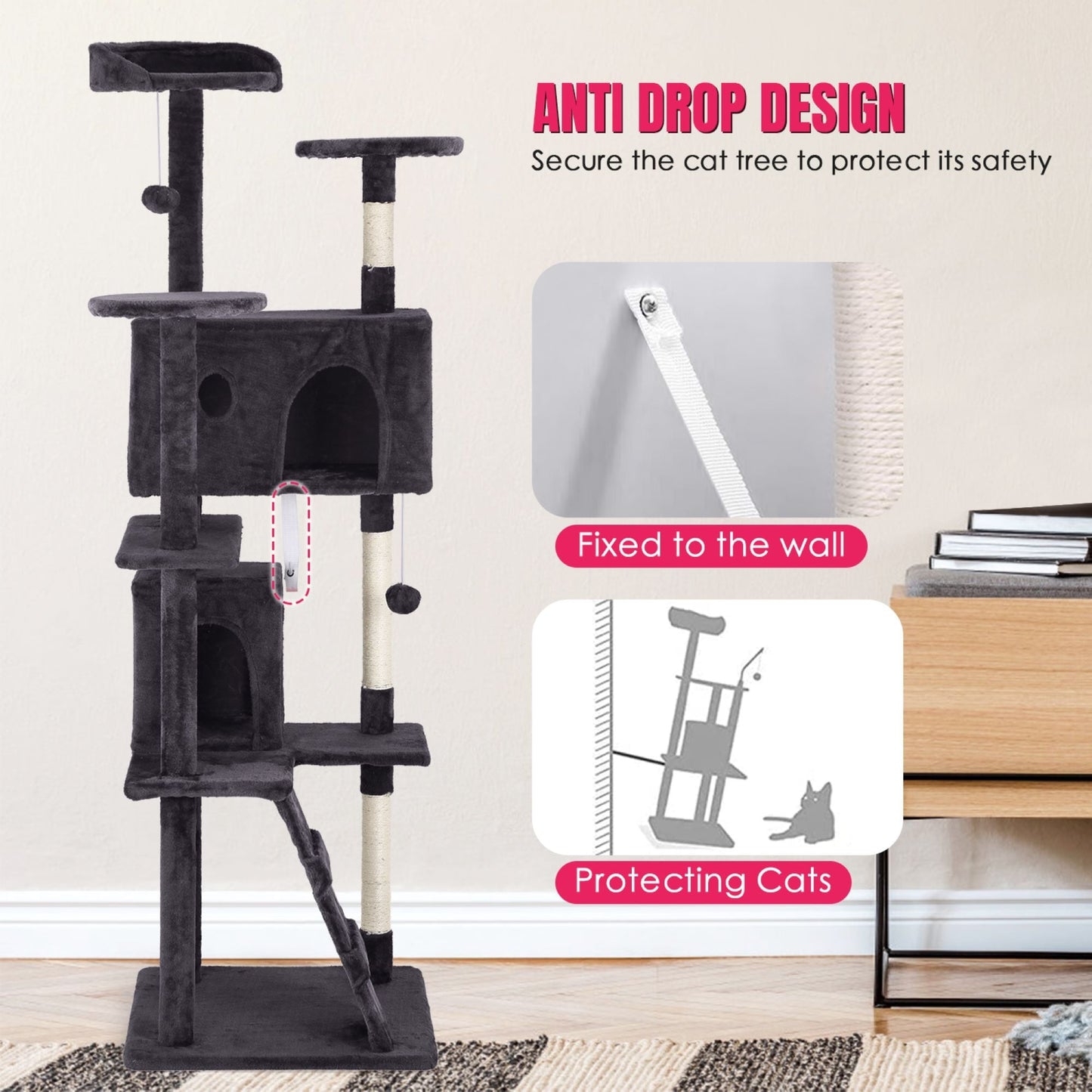 Furniture of America Cat Tree Multi-Level Cat Tower with Ladder, Platforms and Condos