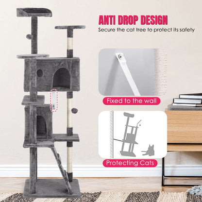 Furniture of America Cat Tree Multi-Level Cat Tower with Ladder, Platforms and Condos