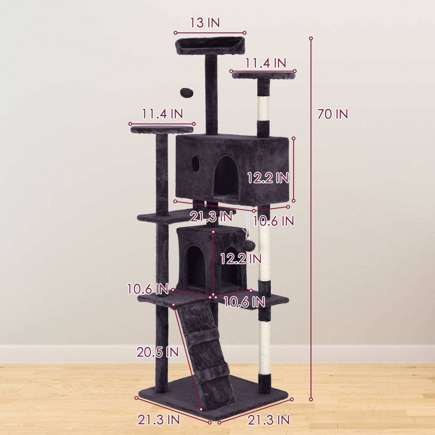 Furniture of America Cat Tree Multi-Level Cat Tower with Ladder, Platforms and Condos