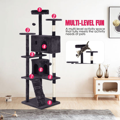 Furniture of America Cat Tree Multi-Level Cat Tower with Ladder, Platforms and Condos