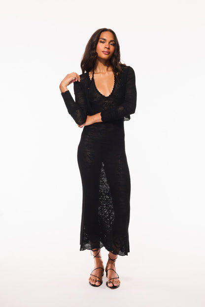 Cardigan en tricot avec nœud Gretta - NOIR