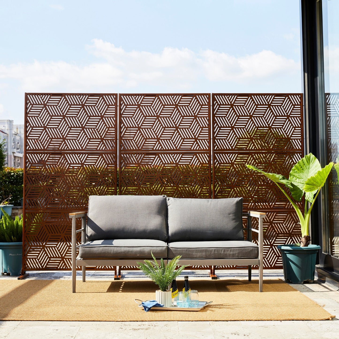 Paravent de confidentialité à 3 panneaux galvanisé à motifs floraux de 6 pieds de Glitzhome