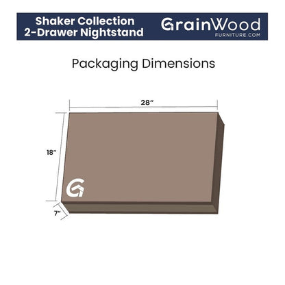 Table de chevet en bois massif à 2 tiroirs de style Shaker en bois de grain