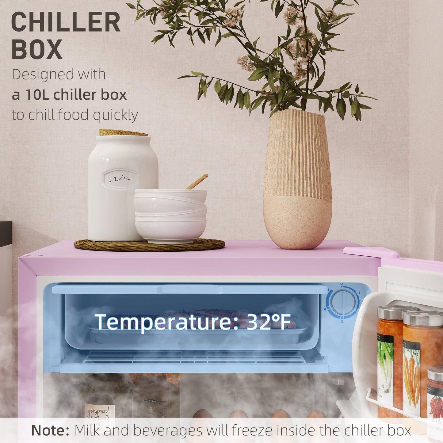 Mini-réfrigérateur compact HOMCOM de 3,2 pi³ avec congélateur, porte simple et thermostat réglable pour chambre à coucher