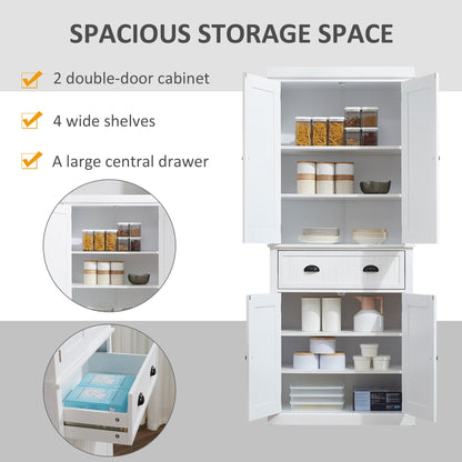 HOMCOM 72 Armoire de cuisine indépendante traditionnelle avec portes et 3 étagères réglables, blanc