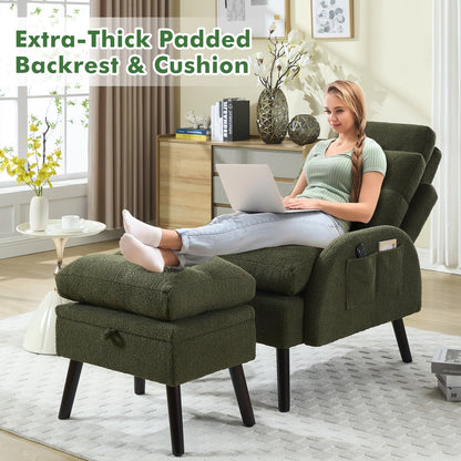 Fauteuil d'appoint HOMYKA avec dossier réglable et pouf de rangement