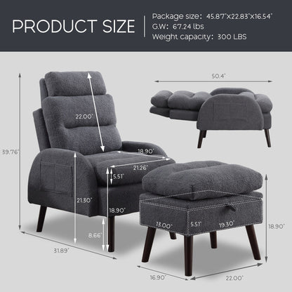 Fauteuil d'appoint HOMYKA avec dossier réglable et pouf de rangement