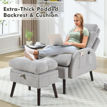 Fauteuil d'appoint HOMYKA avec dossier réglable et pouf de rangement