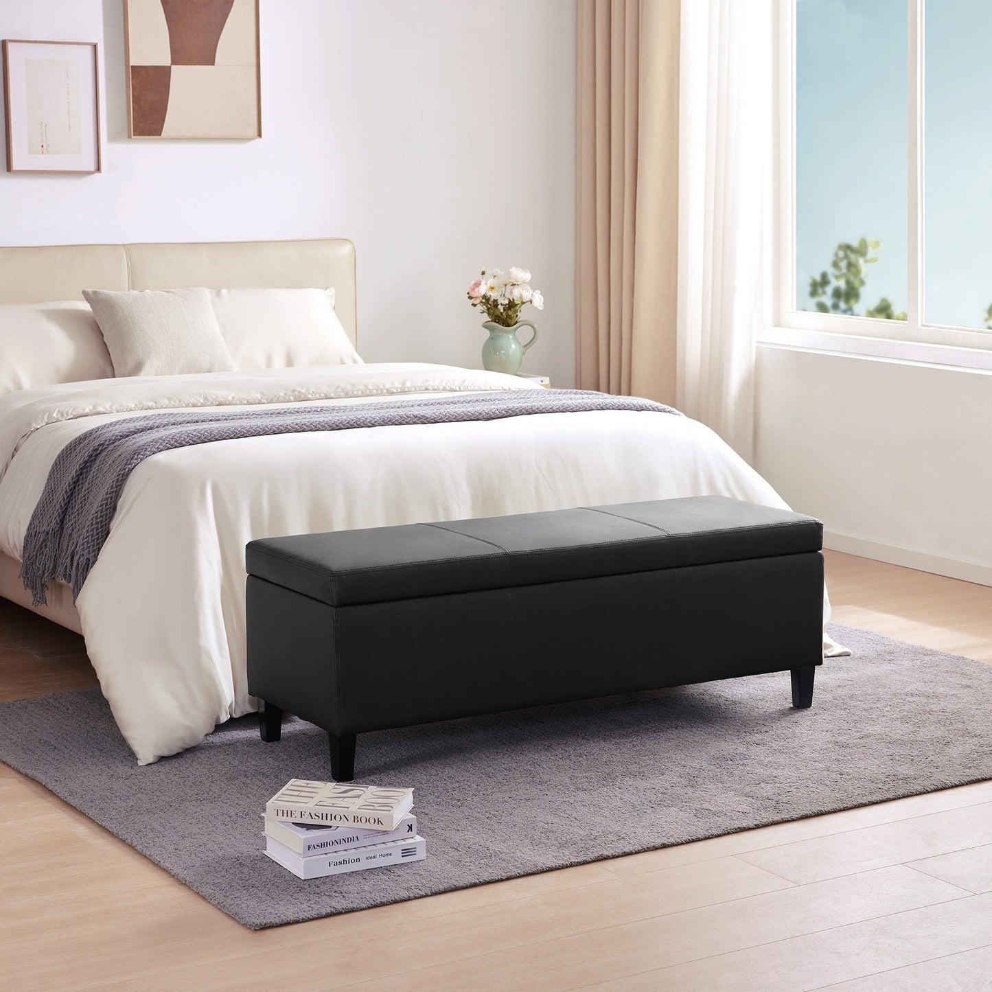 Pouf de rangement rectangulaire rembourré 50,3 x 17,50 x 18 po - Similicuir