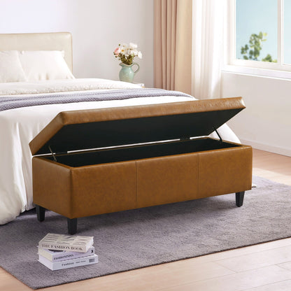 Pouf de rangement rectangulaire rembourré 50,3 x 17,50 x 18 po - Similicuir