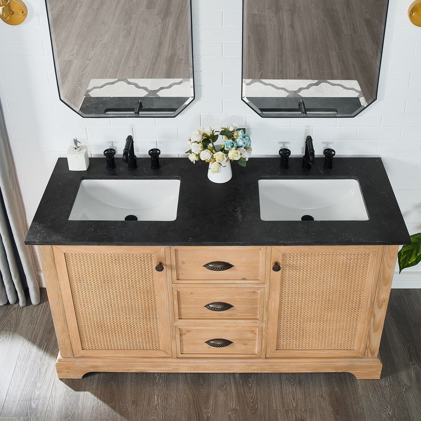 Meuble-lavabo Hervas avec plateau en marbre naturel sans miroir