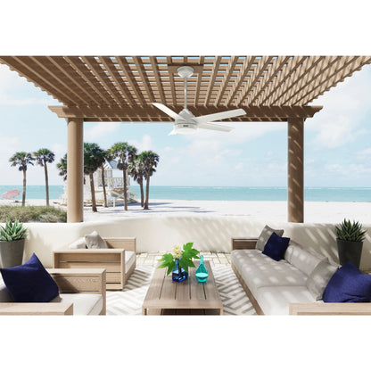 Ventilateur de plafond extérieur Hunter 52 Skyflow avec kit d'éclairage LED, commande murale - Côtier moderne contemporain - WeatherMax - CLASSÉ HUMIDE !