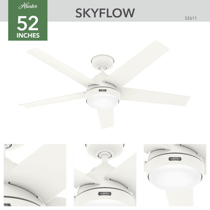 Ventilateur de plafond extérieur Hunter 52 Skyflow avec kit d'éclairage LED, commande murale - Côtier moderne contemporain - WeatherMax - CLASSÉ HUMIDE !