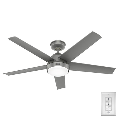 Ventilateur de plafond extérieur Hunter 52 Skyflow avec kit d'éclairage LED, commande murale - Côtier moderne contemporain - WeatherMax - CLASSÉ HUMIDE !
