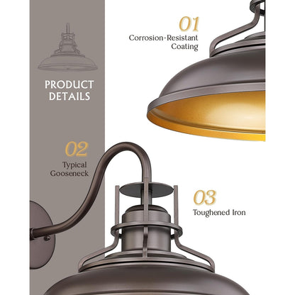 Indoor Outdoor Wall Sconces, Gooseneck Wall Sconces Vintage Farmhouse Wall Lamp, Oil Rubbed Bronze Finish