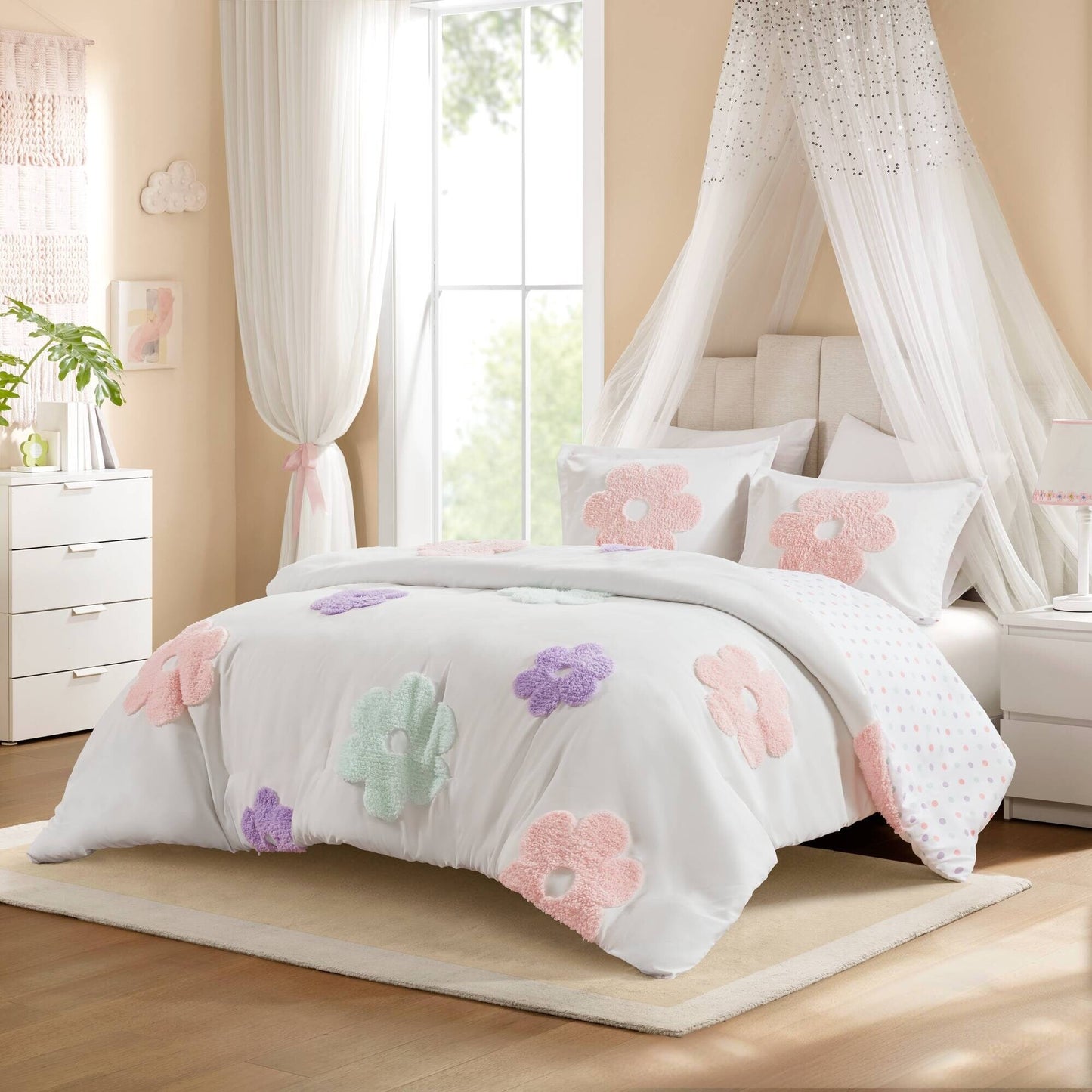 Intelligent Design Kids Madeline Floral Reversible Tufted Chenille Duvet Cover Set