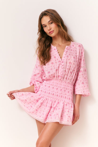 Mini-robe en voile de coton fleuri Janis
