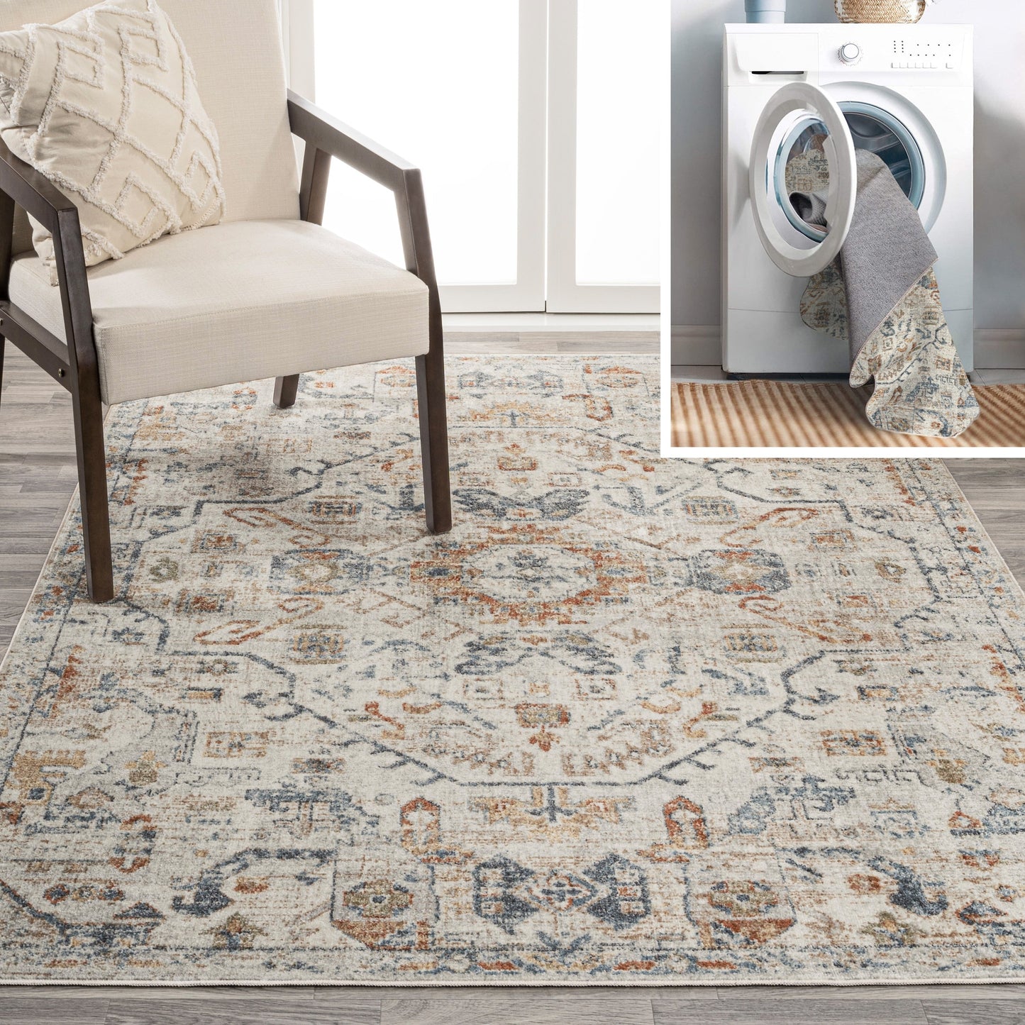 JONATHAN Y Brandy Bohemian Medallion Low-Pile Machine-Washable Cream/Terra Area Rug