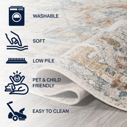 JONATHAN Y Brandy Bohemian Medallion Low-Pile Machine-Washable Cream/Terra Area Rug