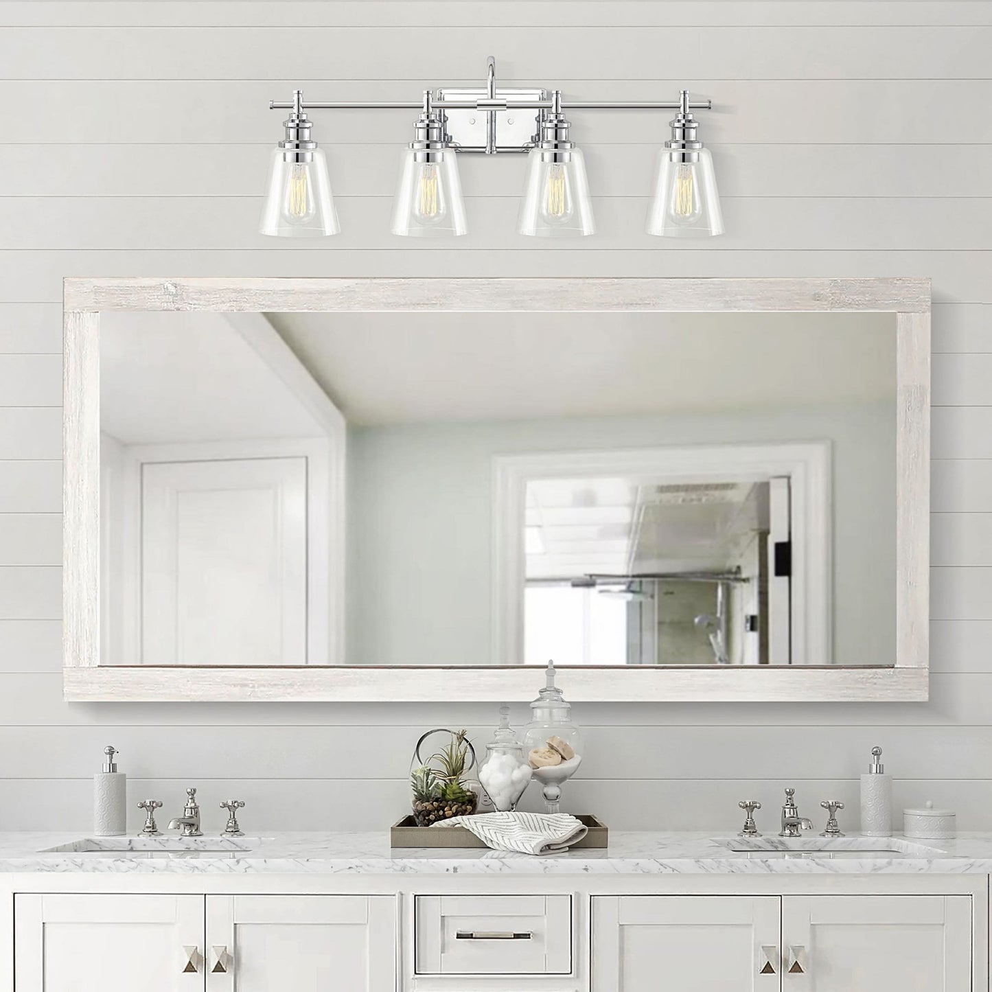 KAWOTI 4-Light Bathroom Vanity Light with Glass Shade
