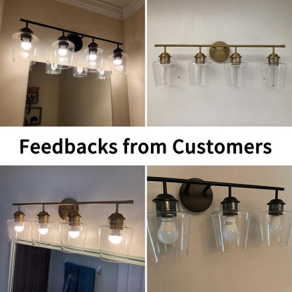 KAWOTI Lampe de salle de bain en métal à 4 lumières et abat-jour en verre à intensité variable