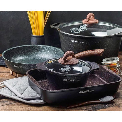 KUKMARA Granit Ultra Aluminum Marble Non-Stick Pot w/Glass Lid