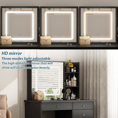 Coiffeuse Kerrogee avec miroir éclairé réglable et tabouret - 39,4 L x 19,7 l x 53,5 H