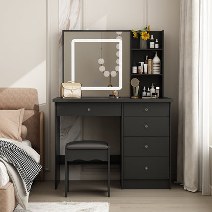 Coiffeuse Kerrogee avec miroir éclairé réglable et tabouret - 39,4 L x 19,7 l x 53,5 H