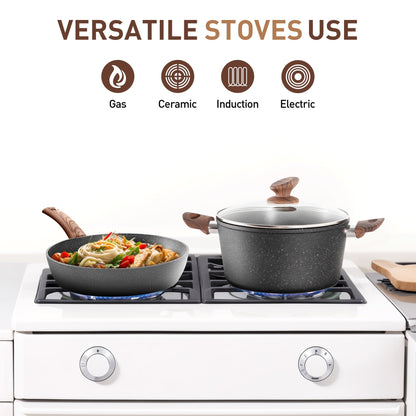 Batterie de cuisine antiadhésive, ensemble de 12 casseroles et poêles en granit