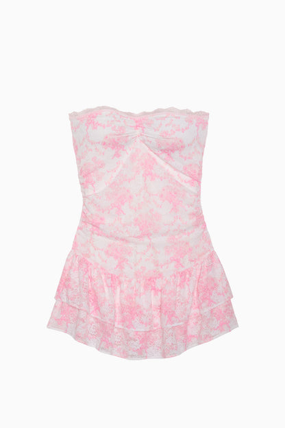 Robe mini bustier en dentelle PINK x LoveShackFancy