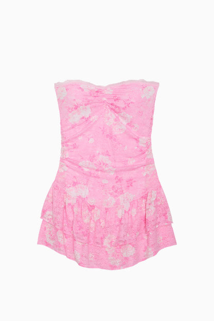 Robe mini bustier en dentelle PINK x LoveShackFancy