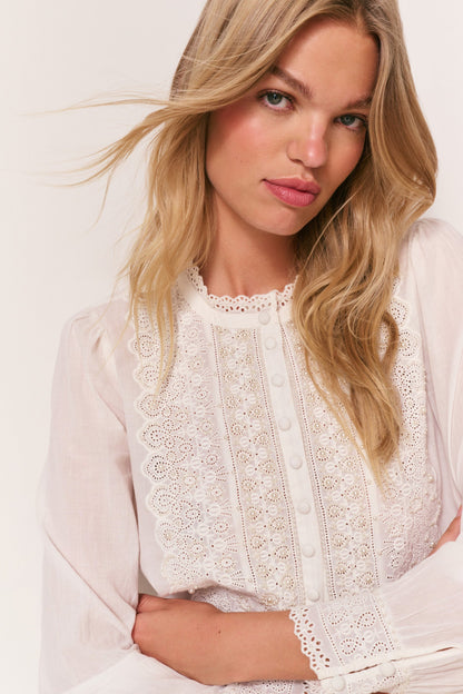Chemisier en coton orné de perles Larine