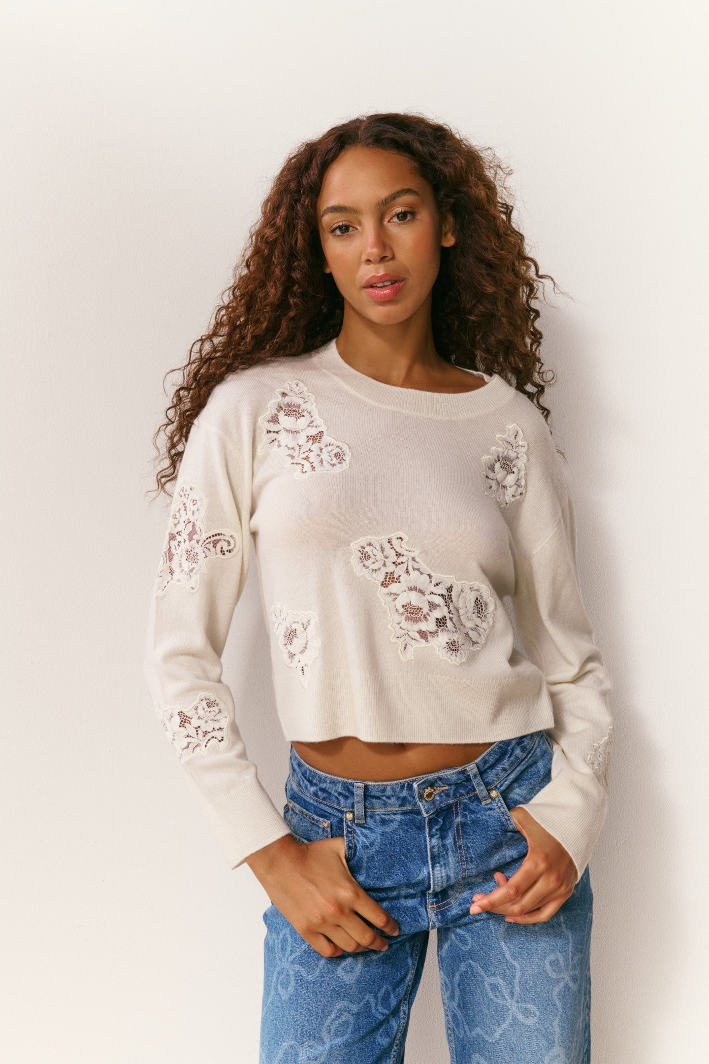 Pull Lazuli en cachemire et dentelle
