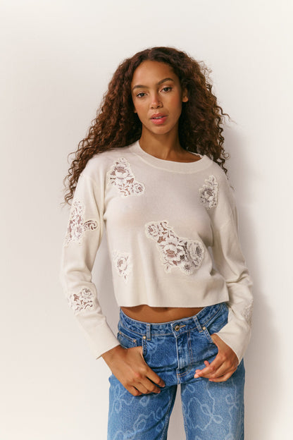 Pull Lazuli en cachemire et dentelle