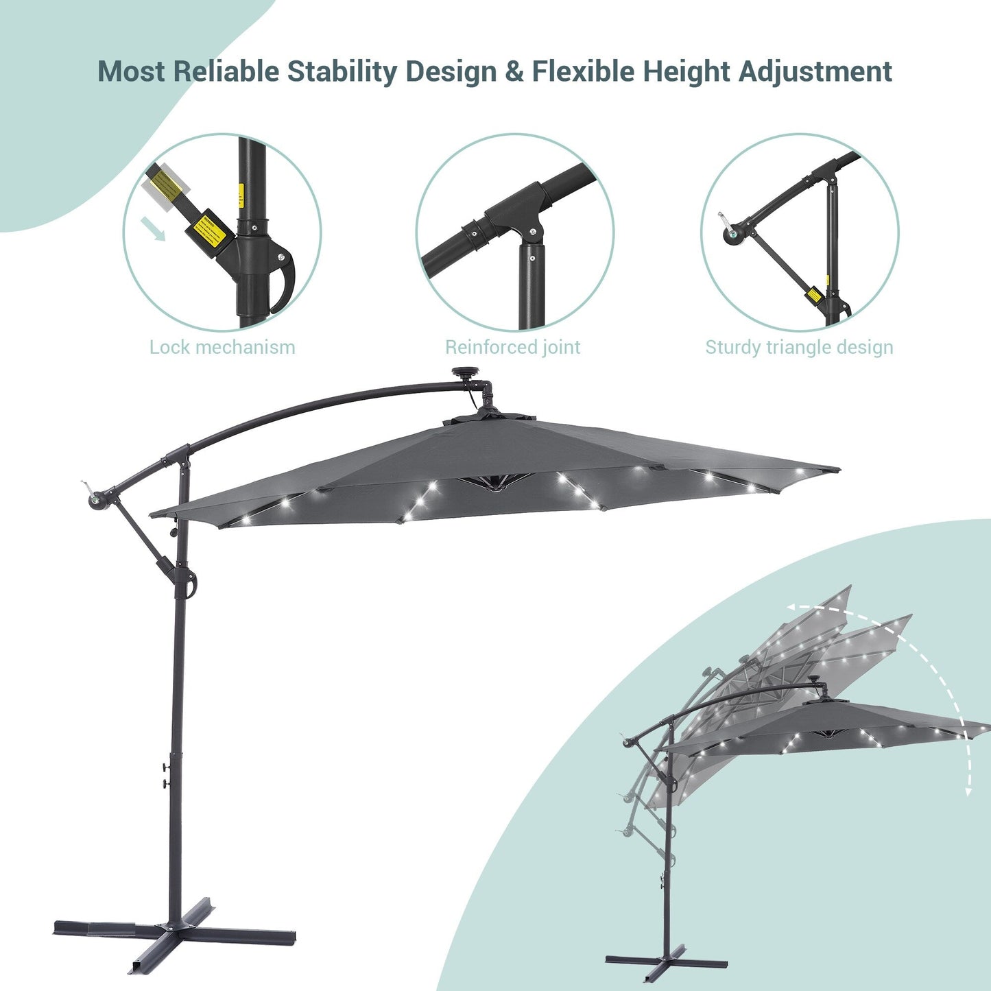 Parasol de terrasse déporté à LED LIVOOSUN de 10 pieds avec base croisée