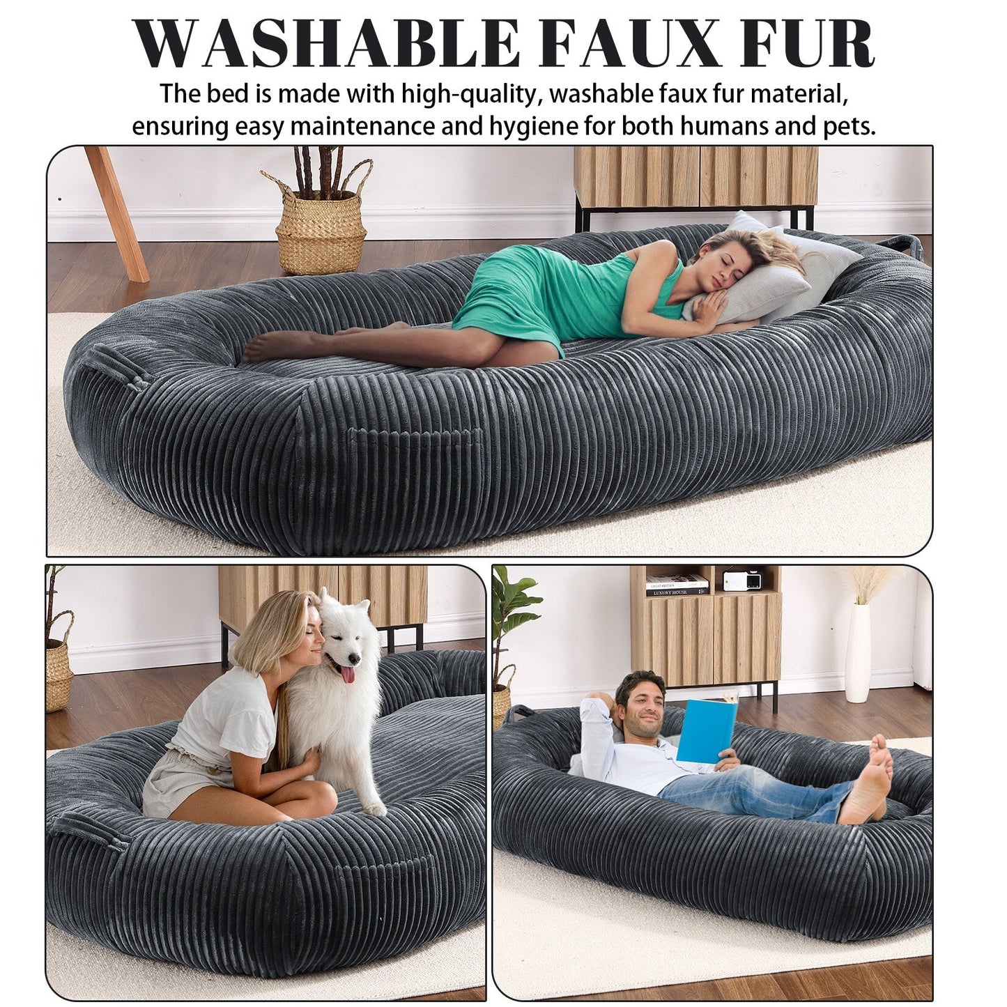 Giant Dog Bed for Humans 71x48x14 Large Dog Bed for People Adults, Washable Napping Dog Bed
