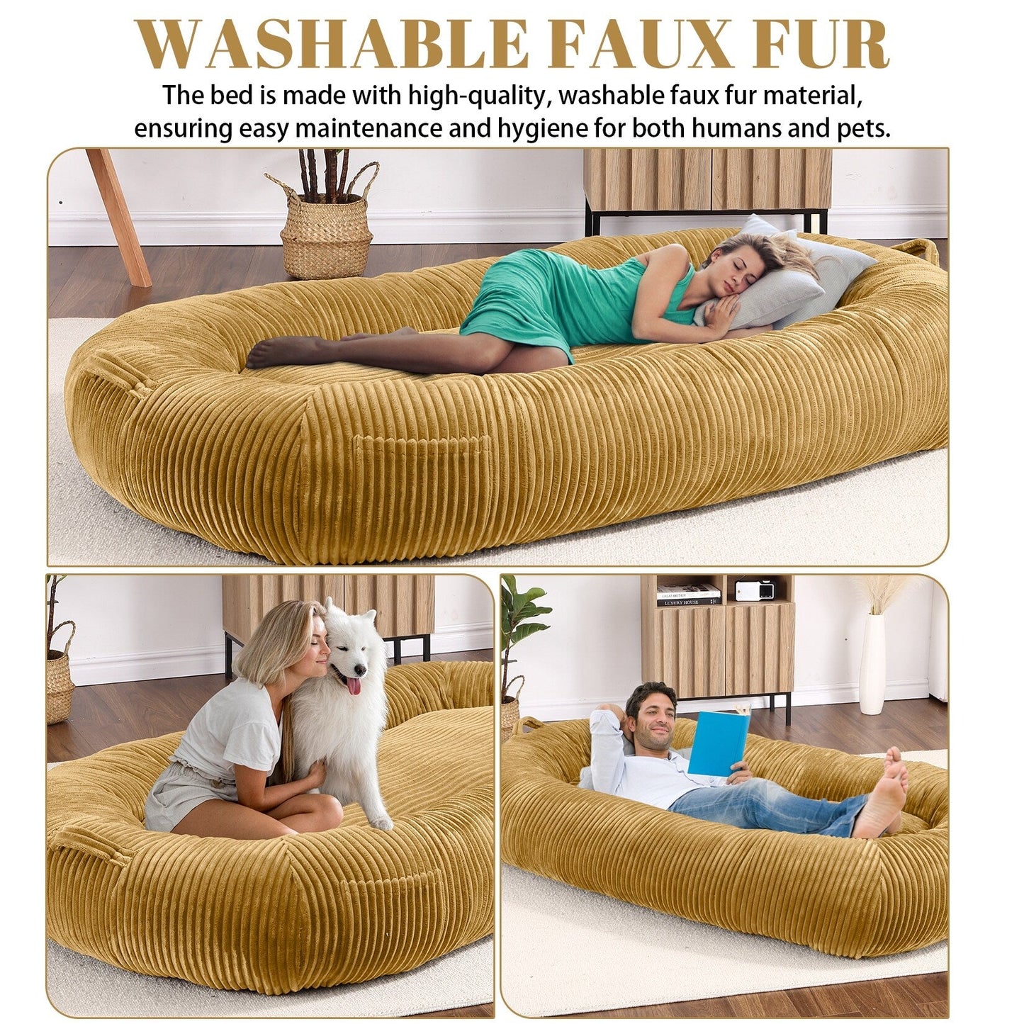 Giant Dog Bed for Humans 71x48x14 Large Dog Bed for People Adults, Washable Napping Dog Bed