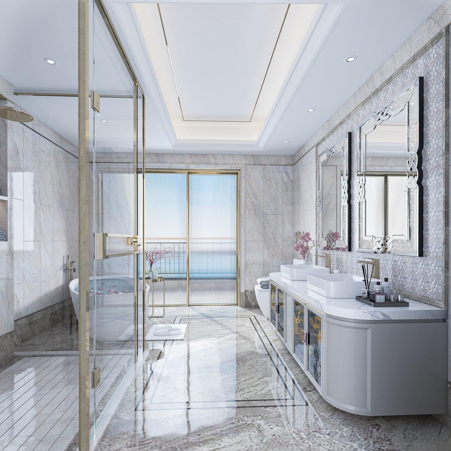 Grand miroir mural emboîtable avec perles de cristal rectangulaires