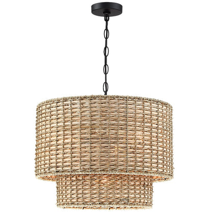 Lustre tambour à 4 lumières en rotin Lennie de 20 po avec auvent noir - 20 po de largeur - 20 po de largeur