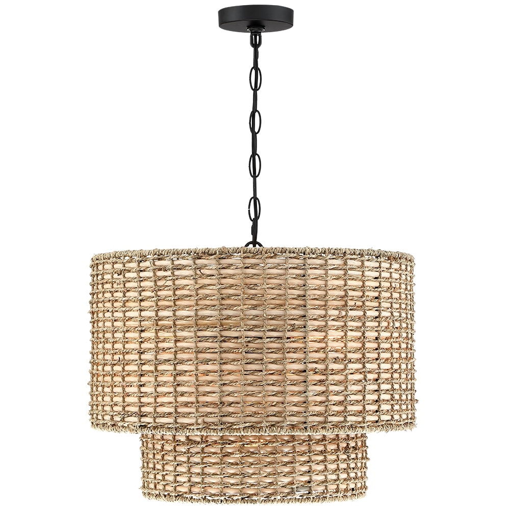 Lustre tambour à 4 lumières en rotin Lennie de 20 po avec auvent noir - 20 po de largeur - 20 po de largeur